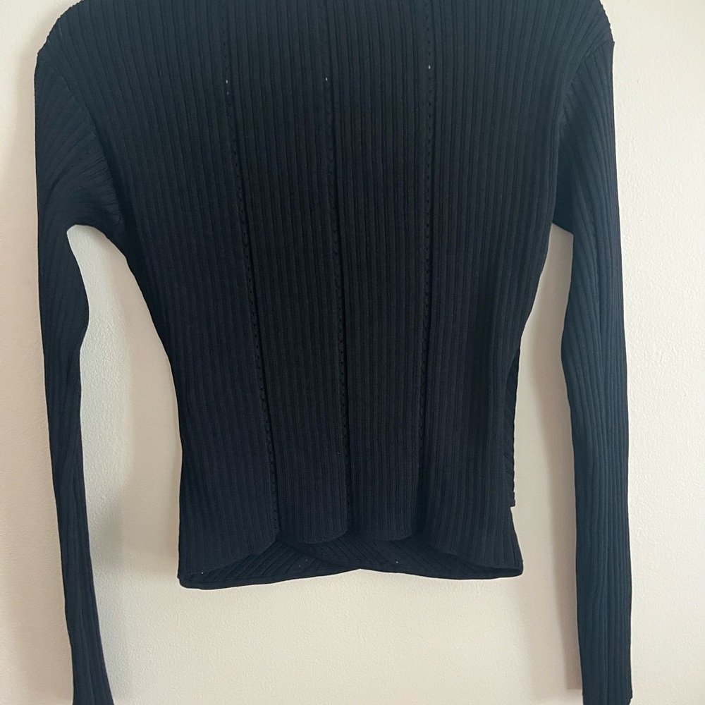 Black Ribbed Wrap Top - Picture 3 of 4